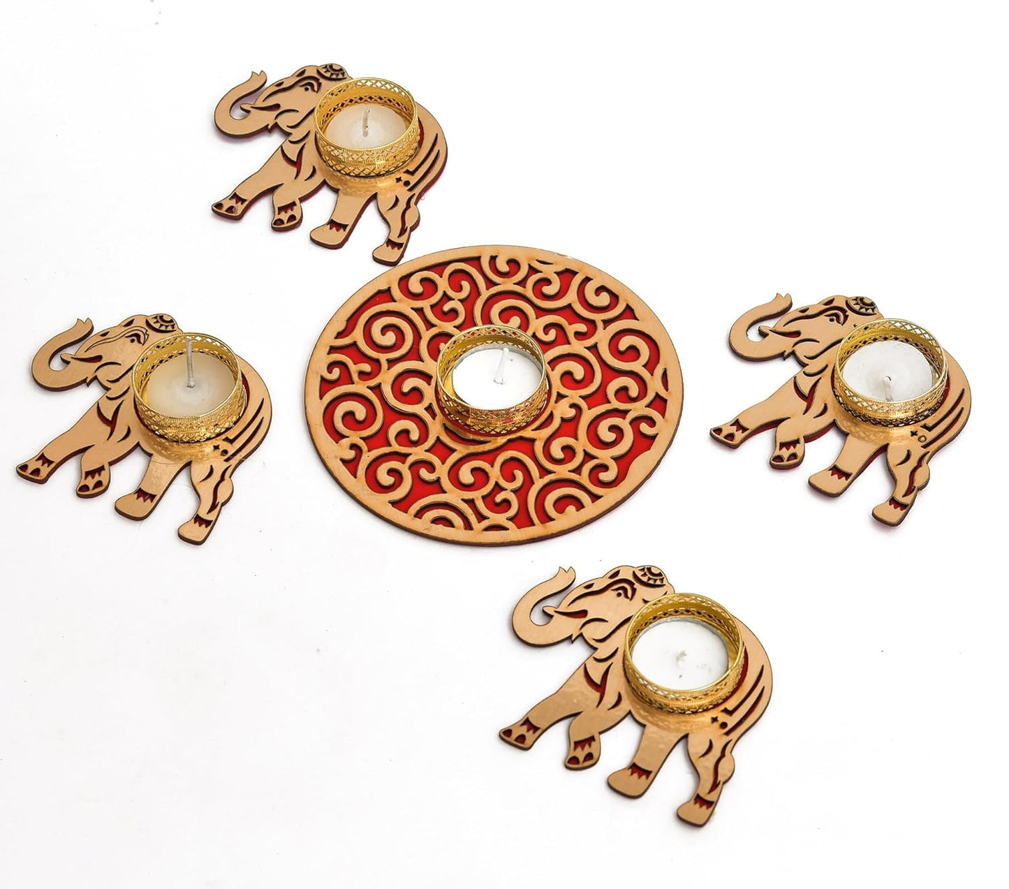 Webelkart Premium Elephant Rangoli Tealight Candle Holder Diwali Gift Item, Festival Decorative Item, Diwali Home Decoration Diya Pooja Decor Item (Set of 10) (Model-2)