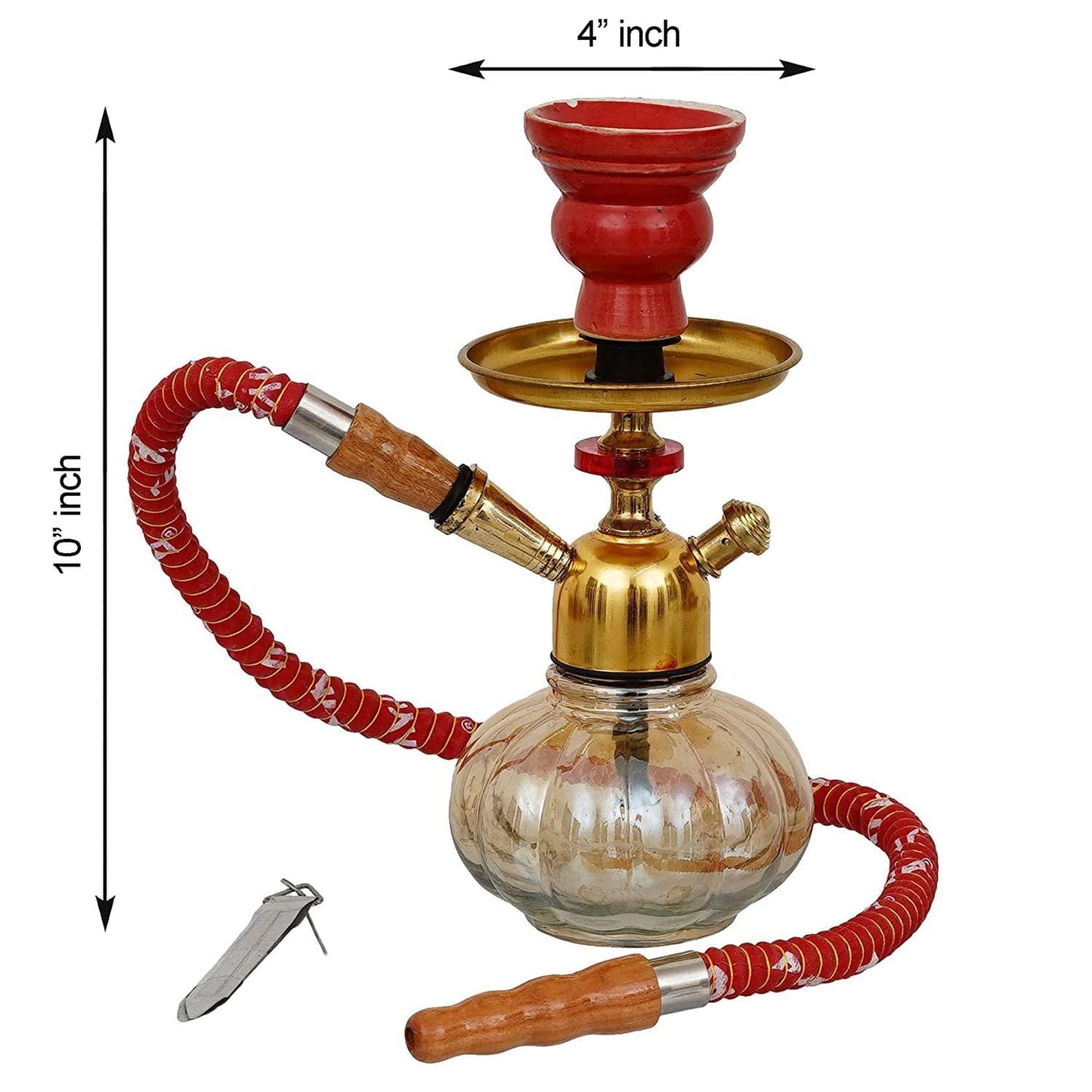 JaipurCrafts Premium Designer Pumpkin Glass Hookah Set ( 10 Inches,Red)