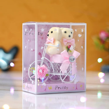 Webelkart® Premium Valentine Heart Shape Box with 3 Pink Roses, 1 Teddy and 1 Artificial Gold Rose and Heart Shape Box with 3 Pink Roses, 1 Teddy and 1 Artificial Gold Rose