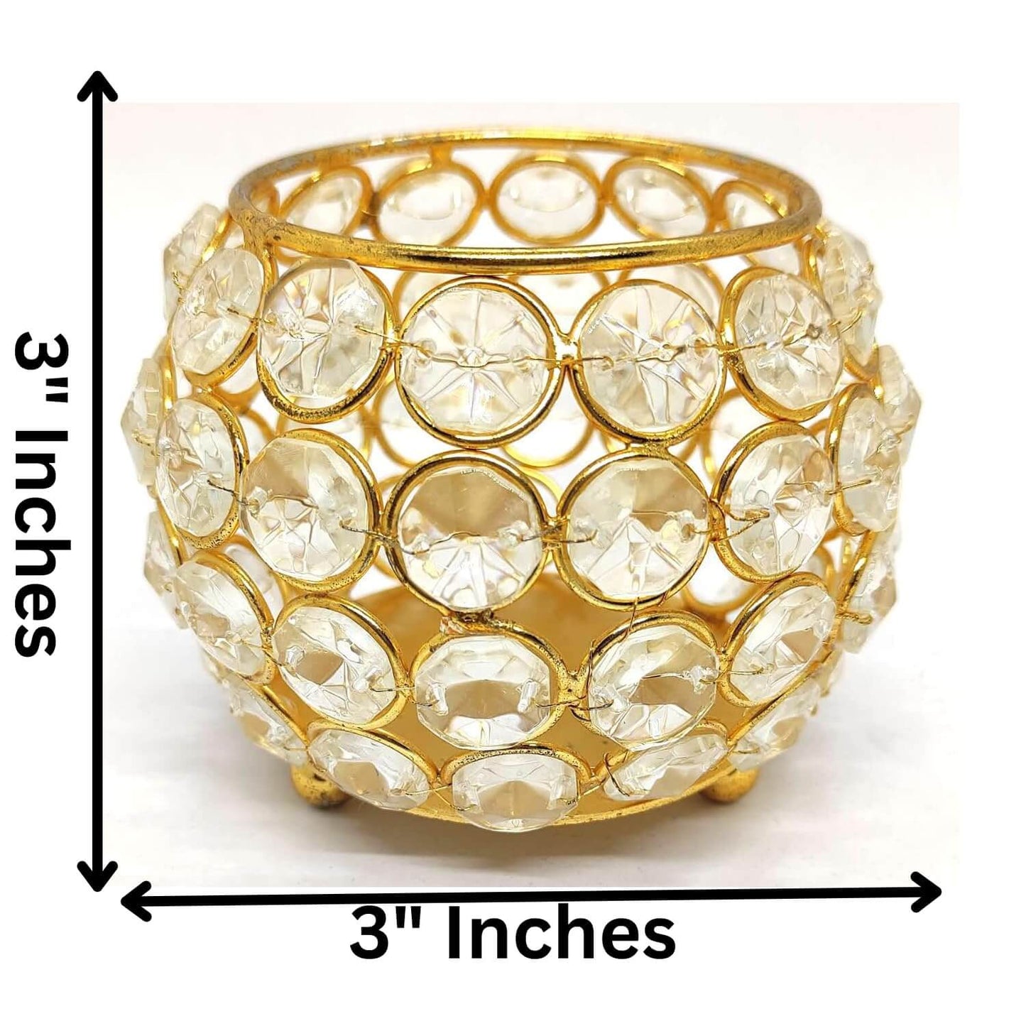 JaipurCrafts  Premium Set of 2 Votives Bowl Crystal Tea Light Candle Holder for Diwali Decor |TeaLight Candle Holders for Home Decor Diwali Gift Item (3" Inches Set of 2 Gold)