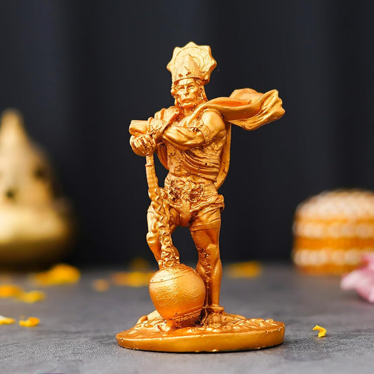 Webelkart Premium Resin Gold Lord Hanuman Ji/Balaji Ji/Bajrang Bali Idol Statue for Home/Office Decor,Hanuman Ji Murti for Puja Room, Hanuman Idol for car Dashboard (4.5" Inches)