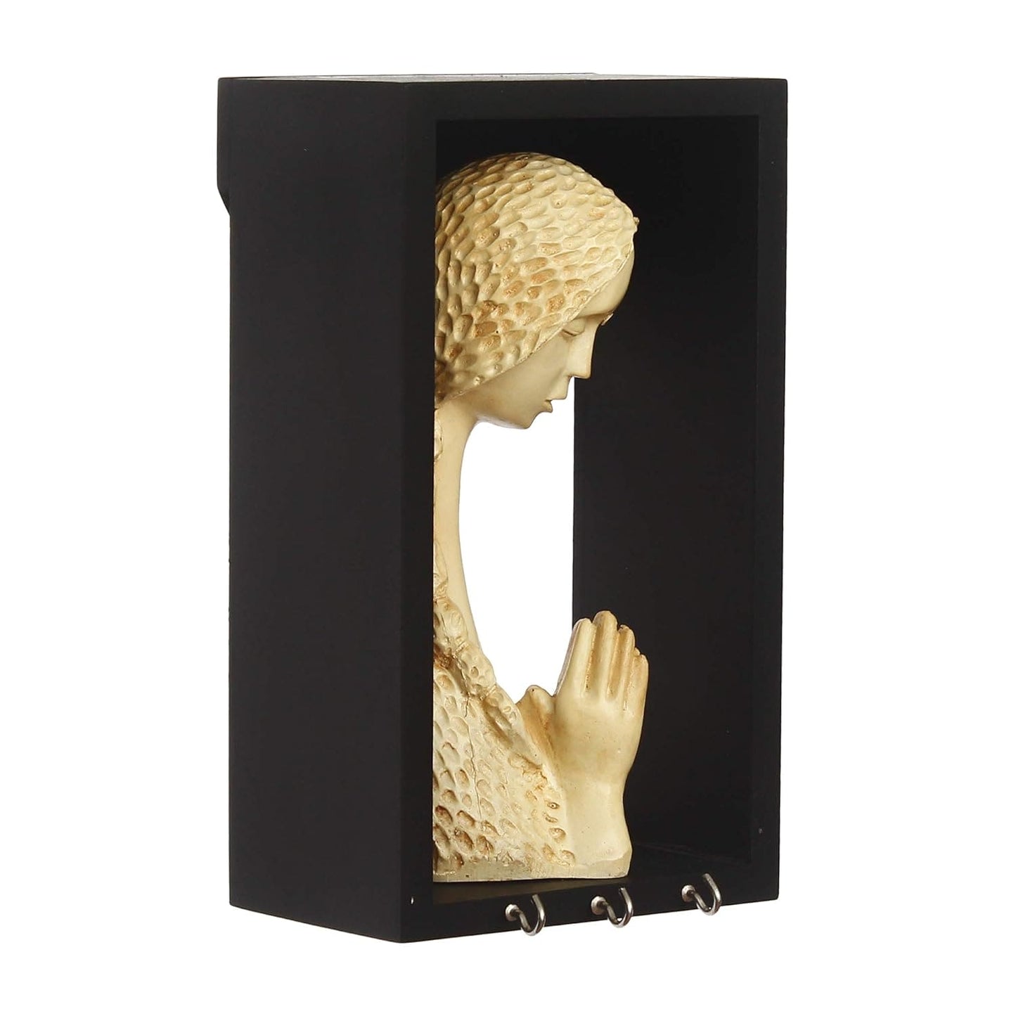 Webelkart Premium Welcome Lady Showpiece with Wooden Shelf and Key Hanger| Wooden Key Hanger for Home| Key Holder for Home and Office Decor ((9.50" X 4.00" X 5.00") (Cream, Polyresine, Wood