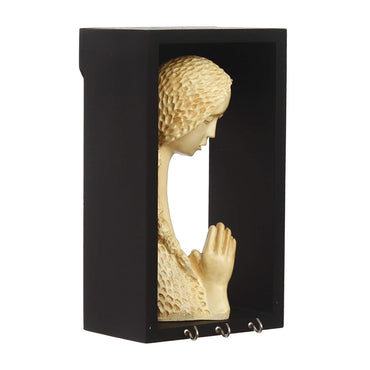 Webelkart Premium Welcome Lady Showpiece with Wooden Shelf and Key Hanger| Wooden Key Hanger for Home| Key Holder for Home and Office Decor ((9.50" X 4.00" X 5.00") (Cream, Polyresine, Wood