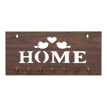 Webelkart Premium Two Birds Wooden Key Holder (29 cm x 13.5 cm x 0.4 cm, Brown)- 7 Hooks
