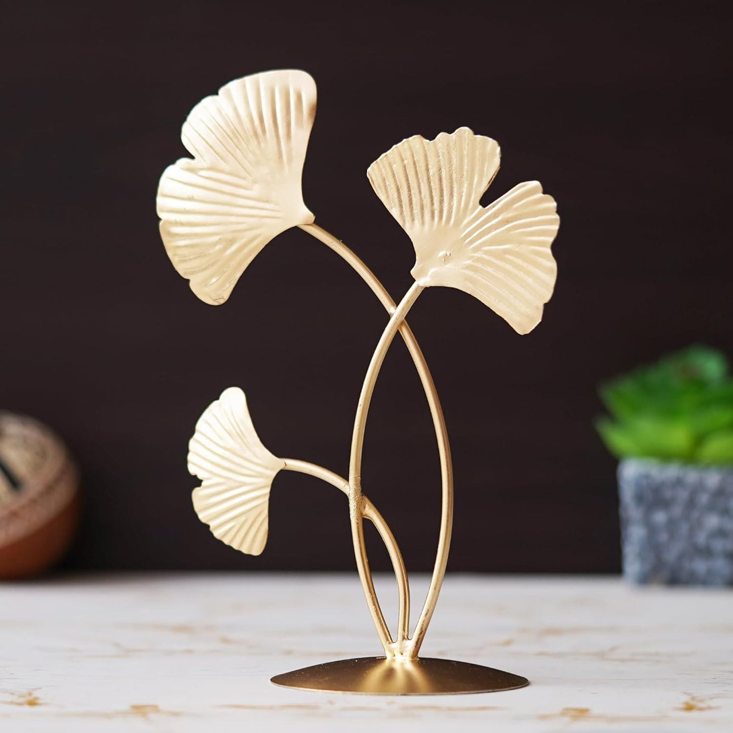 JaipurCrafts Premium Iron Decorative 3 Leaf Design Showpiece For Home decor - table decoration items (7.8 inches)
