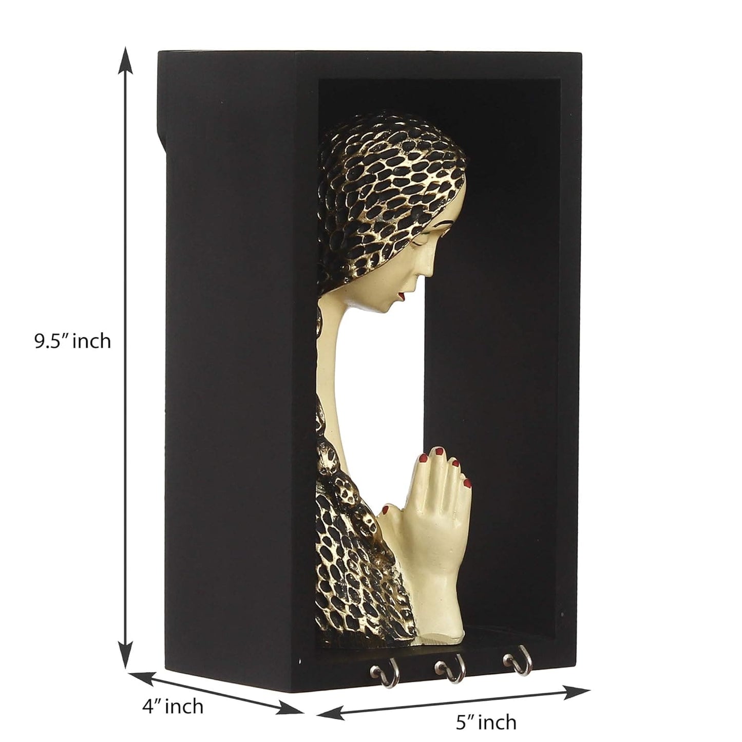 JaipurCrafts Beautiful Welcome Lady statue Showpiece Figurine with Wooden Shelf and Key Hanger for Home| Key Holder for Home and Office Decor (9.50" X 4.00" X 5.00") (Gold & White, Polyresine, Wood- welcome lady statue online