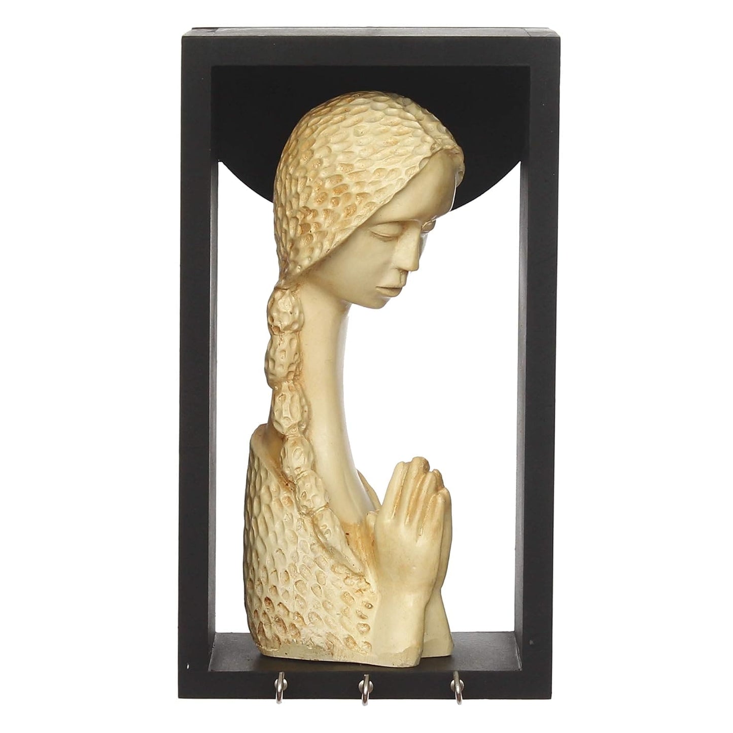 Webelkart Premium Welcome Lady Showpiece with Wooden Shelf and Key Hanger| Wooden Key Hanger for Home| Key Holder for Home and Office Decor ((9.50" X 4.00" X 5.00") (Cream, Polyresine, Wood