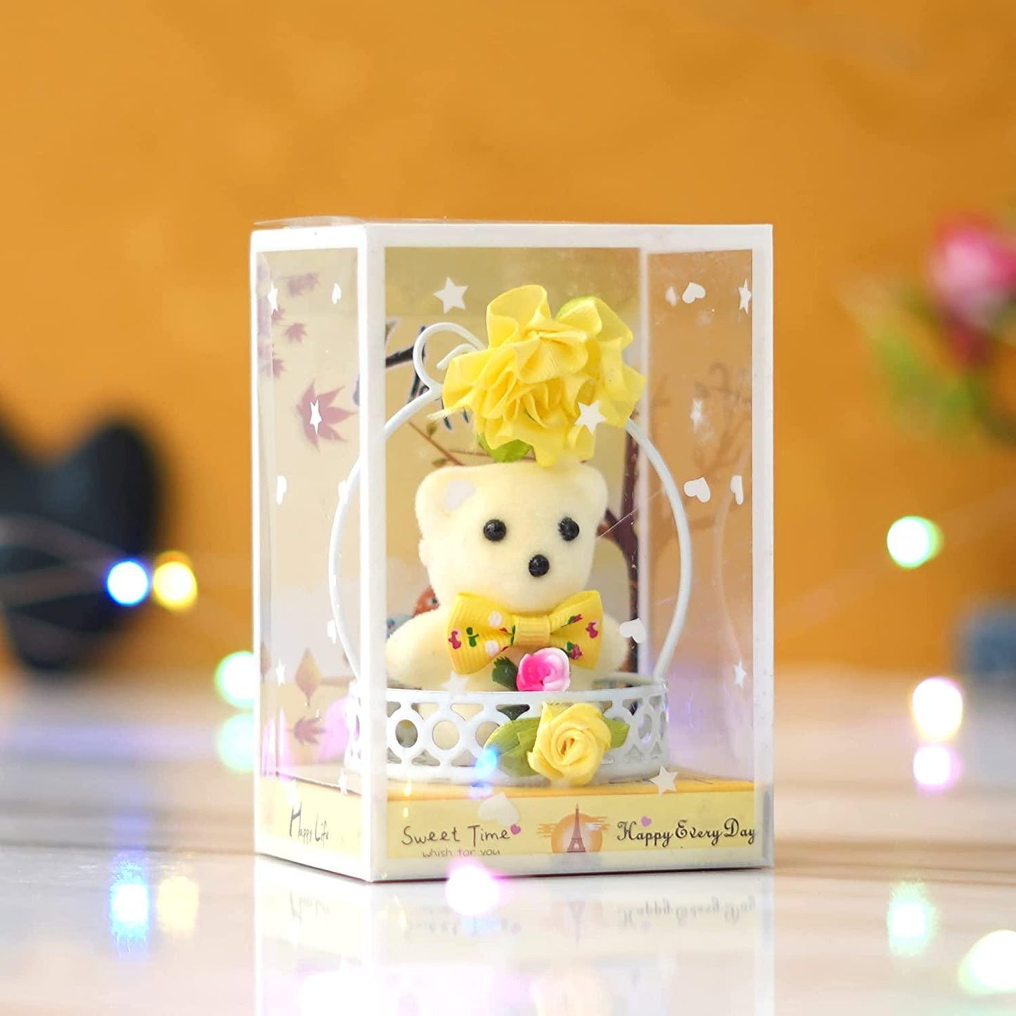 Webelkart®️ Exclusive Cute Little Teddy in Basket Showpiece for Her / Girlfriend / Wife / Fiancee / Valentines Day ( Yellow)