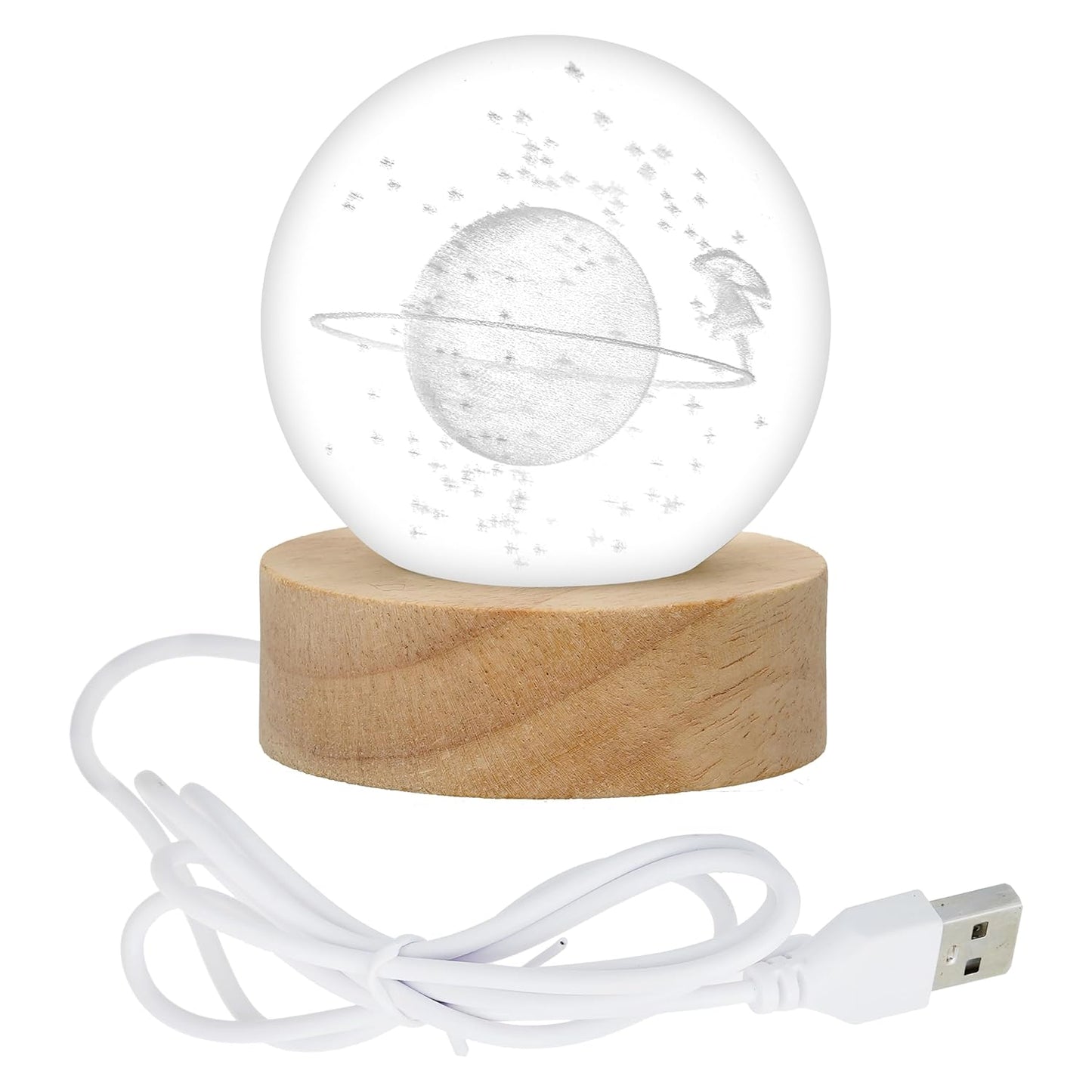 Webelkart Antique Big Moon Fairy 3D Crystal Ball Night Light with Wooden Base,Night Light with USB,LED Lamp 3D Crystal Moon Lamp with Warm White Dimmable LED Diwali Decor Item(3" Inches)