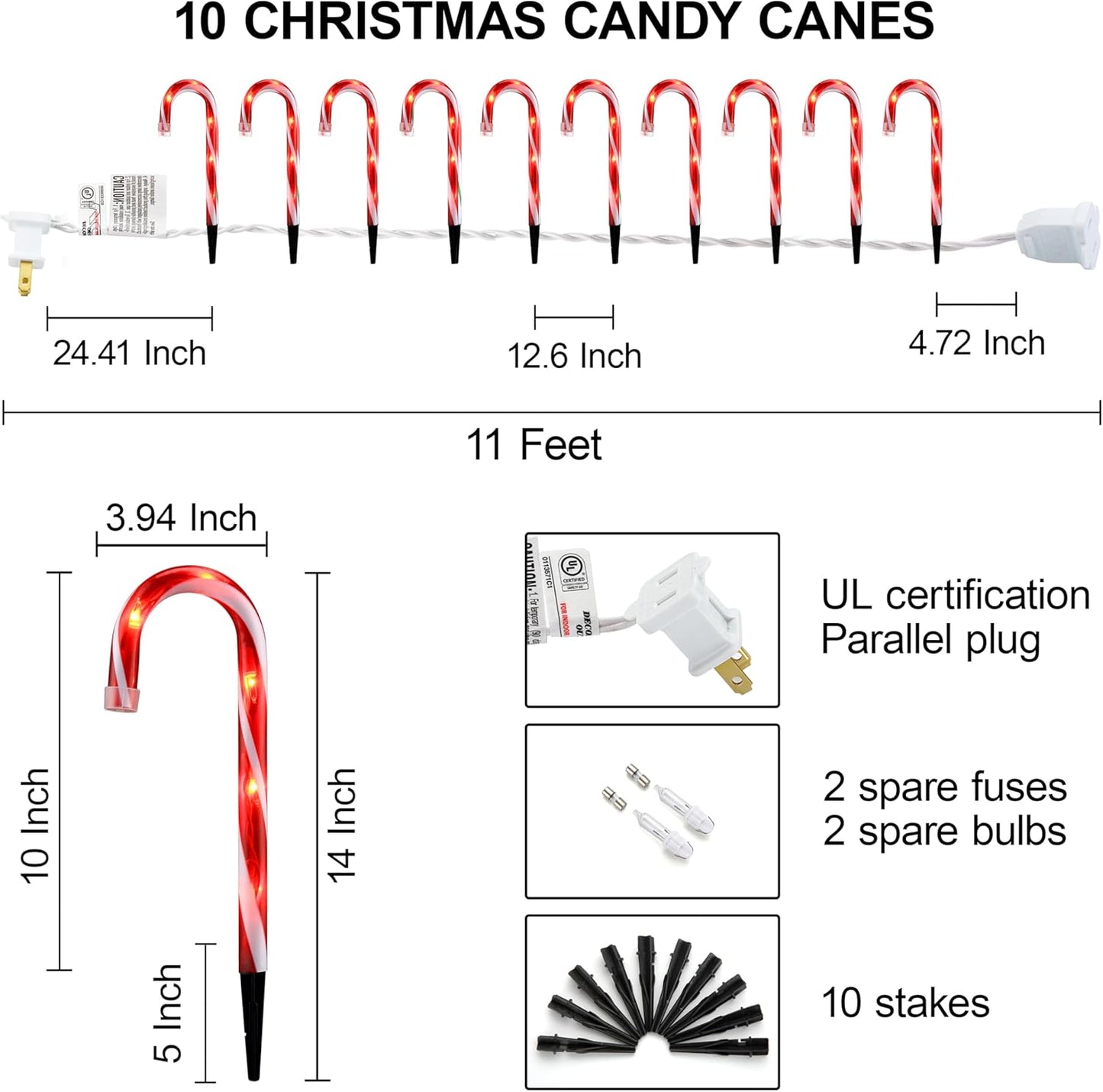 pack of 5 Candy stick Pathway Lights, 10"