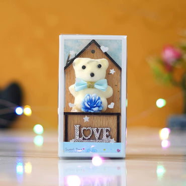 Webelkart® Premium Love Teddy Bear On Wood Stand Gift Box- Valentine Gift for Girlfriend/Boyfriend-Valentine Gift for Couples (Sky Blue)
