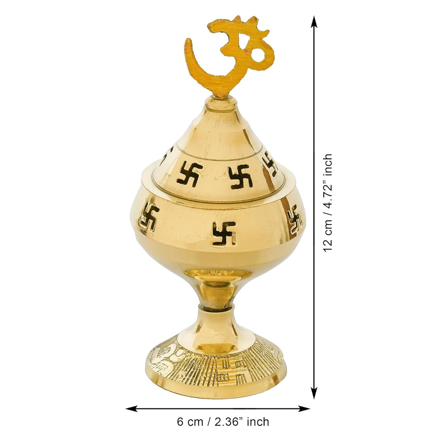Webelkart Premium Brass swastik and om akhand Diya with Cap for Diwali Decor |Oil Puja Lamp for Aarti Diya|Deepak Oil Lamp for Home Decor Temple Pooja Articles( Brass 4.72" Inhes ) Diwali Decor Item