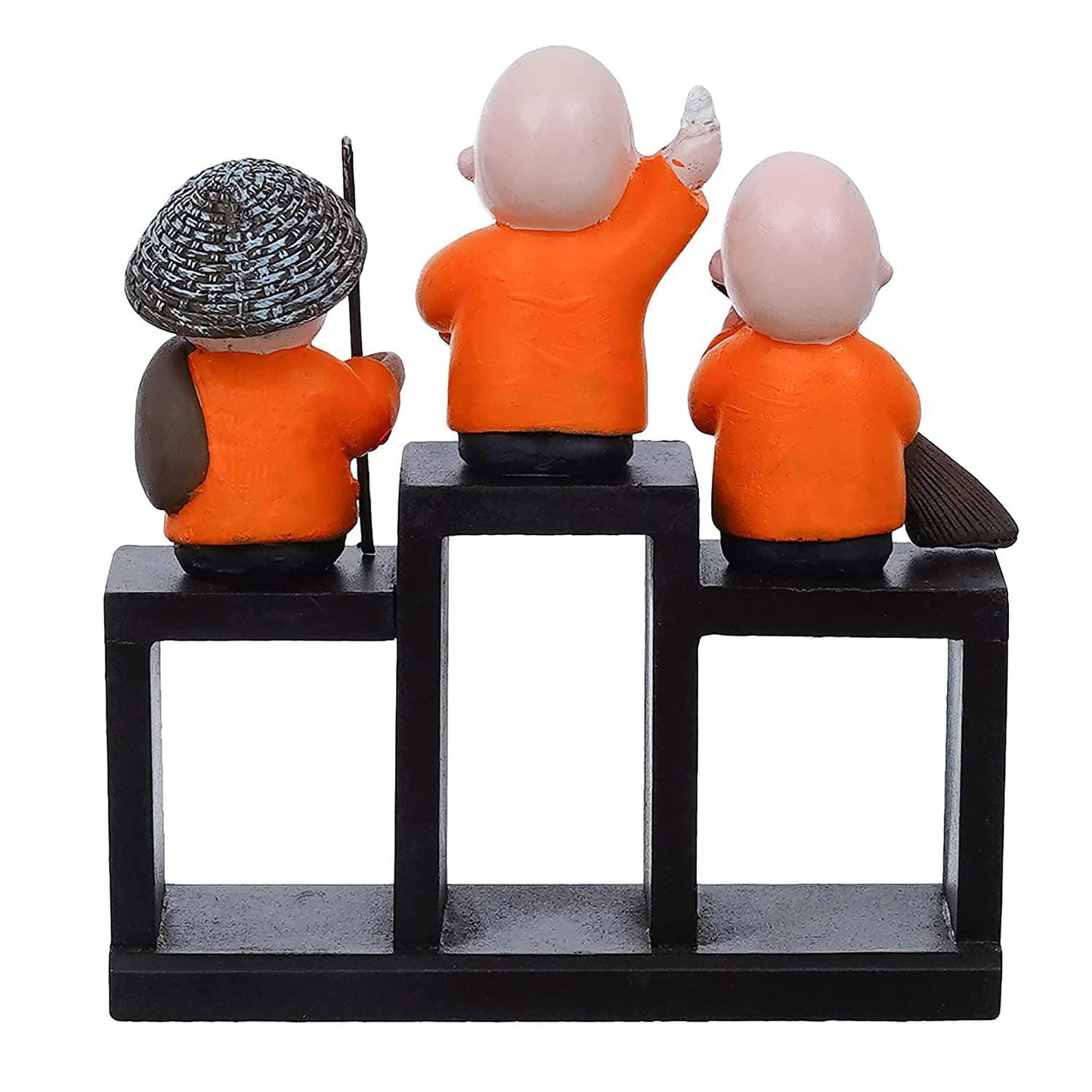 Webelkart Premium Set of 3 Child Monk Showpiece for Home and Office Decor| Child Monk Showpiece for Gift| Showpiece for Car Dashboard (Polyresin,Orange)