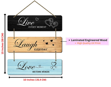 Webelkart®️ Decorative Live Love Laugh Wall Hanging Wooden Art Decoration Item for Living Room | Bedroom | Home Decor | Gifts | Quotes Decor Item | Wall Art for Hall | MDF Wall Decoration, Set of 3