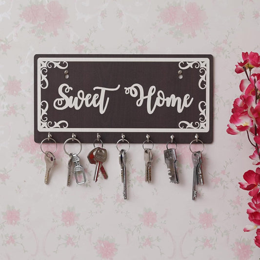 JaipurCrafts Premium Sweet Home Keys Wooden Key Holder with 7 Hooks (29.5 cm x 14.5 cm x 0.4 cm) Decorative Items for Home Decor