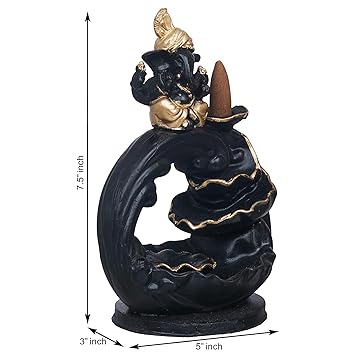 JaipurCrafts Premium Polyresin Backflow Ganesha Smoke Fountain Incense Holder with 10 Units backflow Incense Stick Holder Cones for Pooja, Meditation, Prayer, Home Decoration (7.5" Inches)