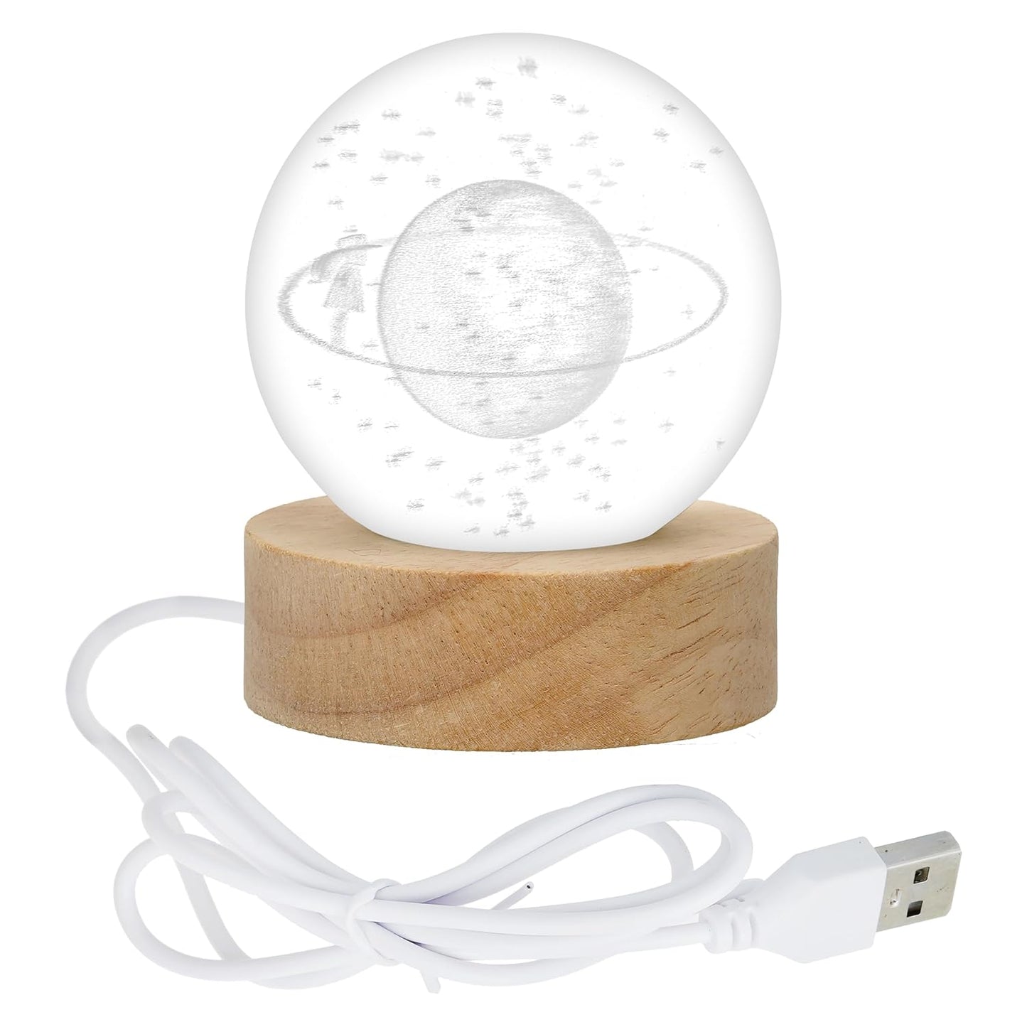 Webelkart Antique Big Moon Fairy 3D Crystal Ball Night Light with Wooden Base,Night Light with USB,LED Lamp 3D Crystal Moon Lamp with Warm White Dimmable LED Diwali Decor Item(3" Inches)