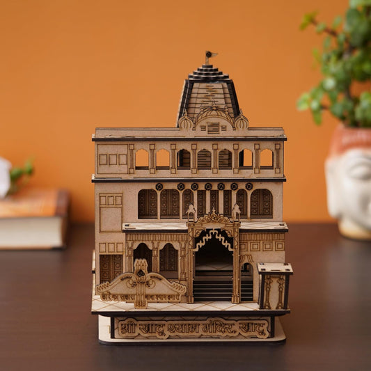Webelkart Premium Khatu Shyam Ji Wooden Temple for Home Decoration car Dashboard Wooden Temple for Office - Khatu Shyam Mandir Model (8.66" Inches) (Brown Finish)