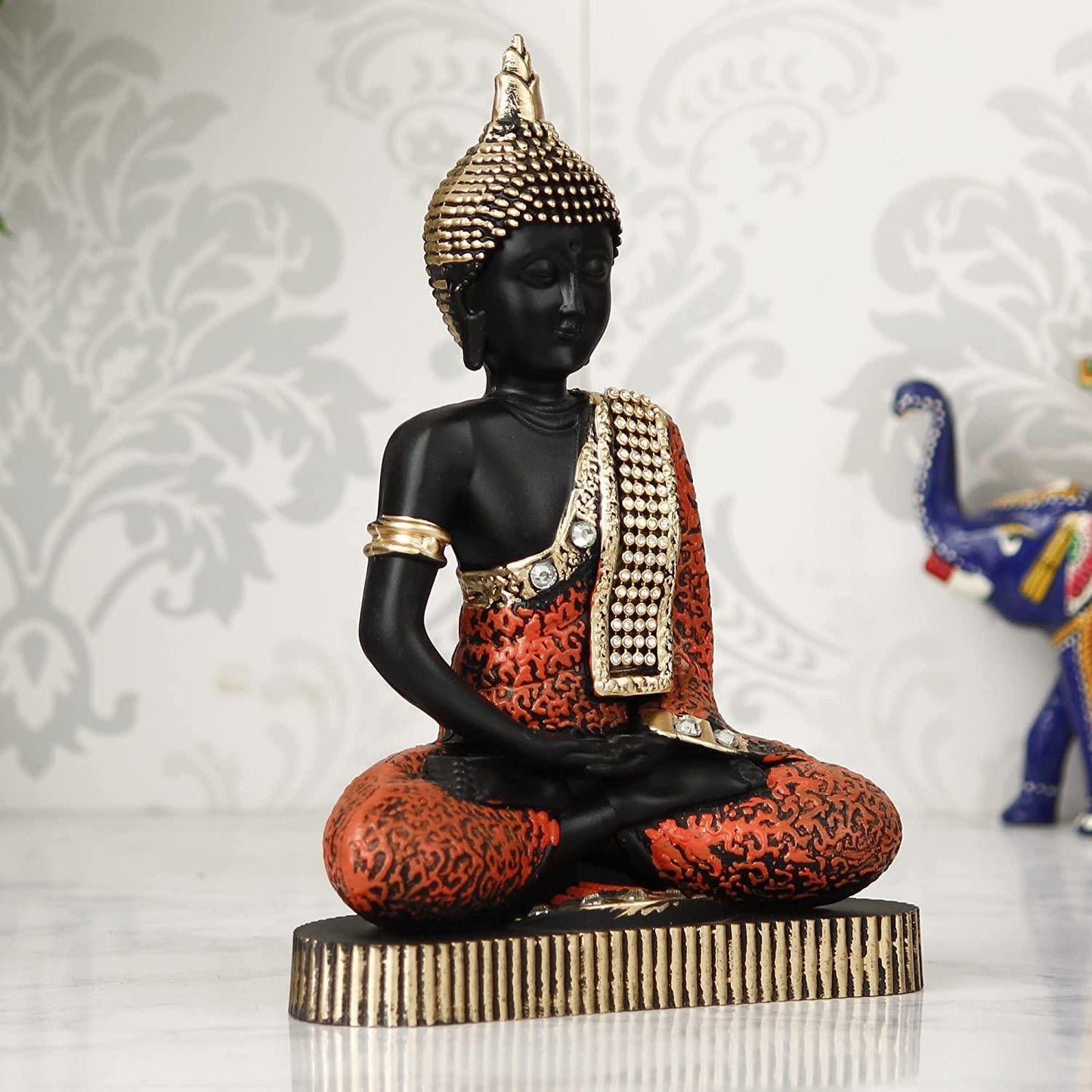 Webelkart Premium Meditating Sitting Gautam Buddha Idol Statue Showpiece for Home/Office Decor (9 Inches, Plastic)