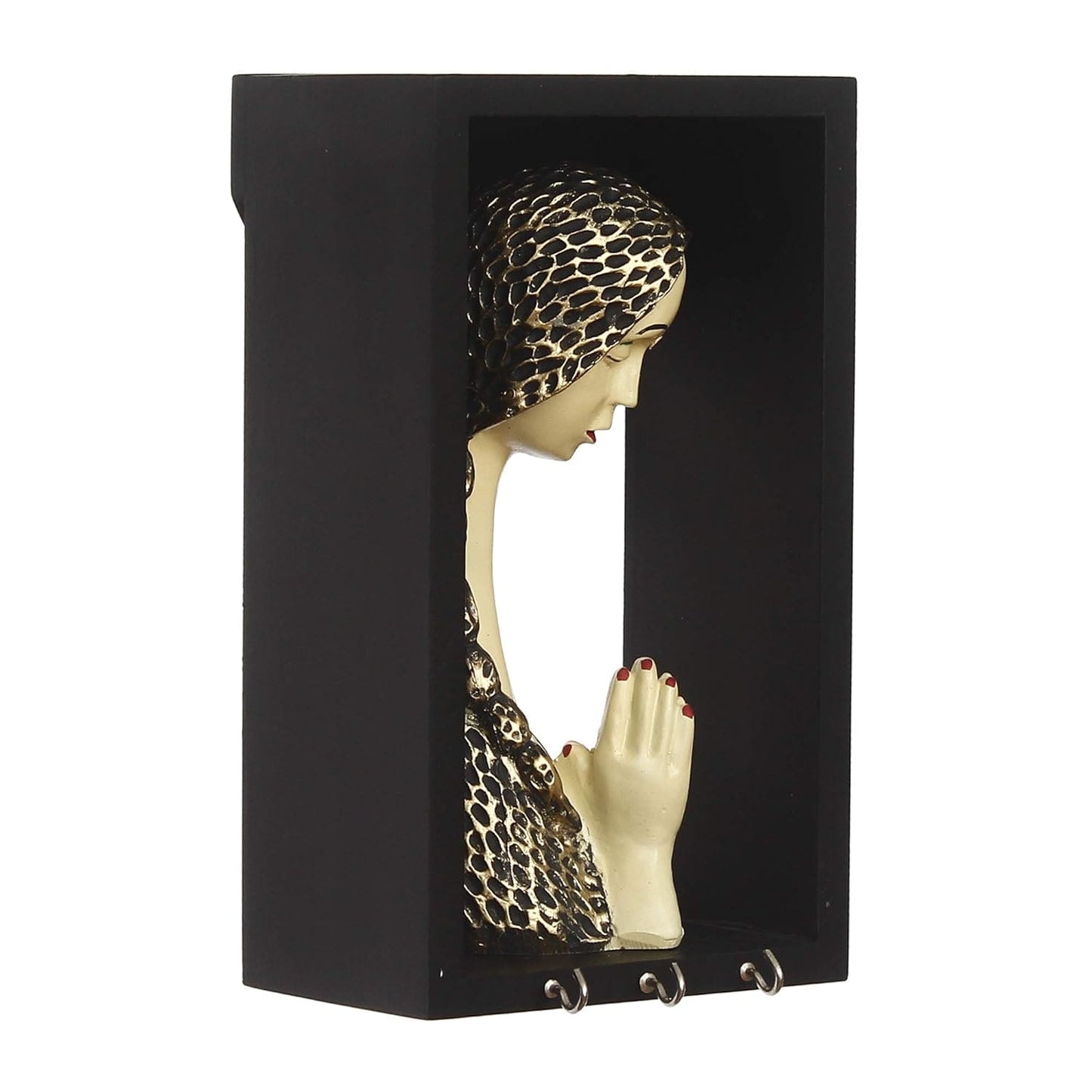 JaipurCrafts Beautiful Welcome Lady statue Showpiece Figurine with Wooden Shelf and Key Hanger for Home| Key Holder for Home and Office Decor (9.50" X 4.00" X 5.00") (Gold & White, Polyresine, Wood- welcome lady statue online