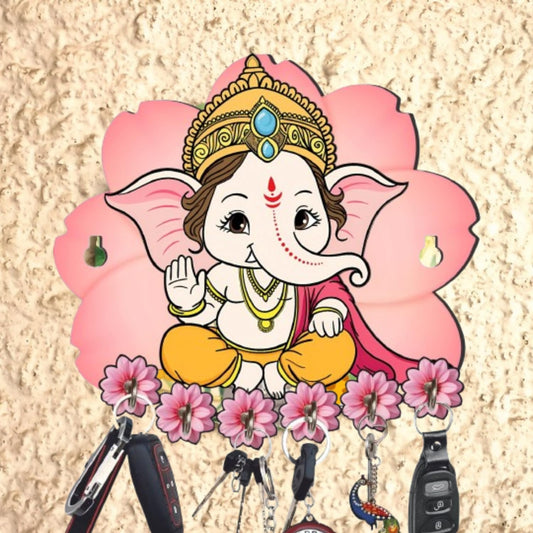 Webelkart Premium Printed Wooden Cute Ganesha Key Holder for Home/Office Decor, Key Hanger for Wall Decor. (10" Inches)