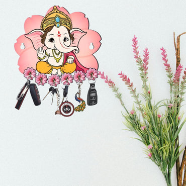 Webelkart Premium Printed Wooden Cute Ganesha Key Holder for Home/Office Decor, Key Hanger for Wall Decor. (10" Inches)