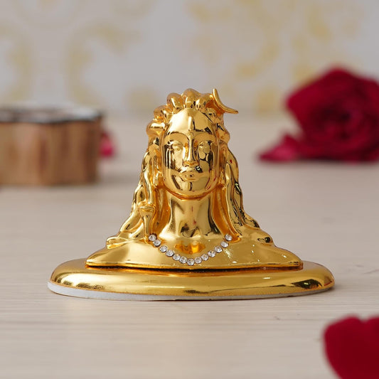 Webelkart Premium Metal Adiyogi Shiva Statue for Home and Car Dashboard (Self Adhesive, 2.5 in) (Gold)