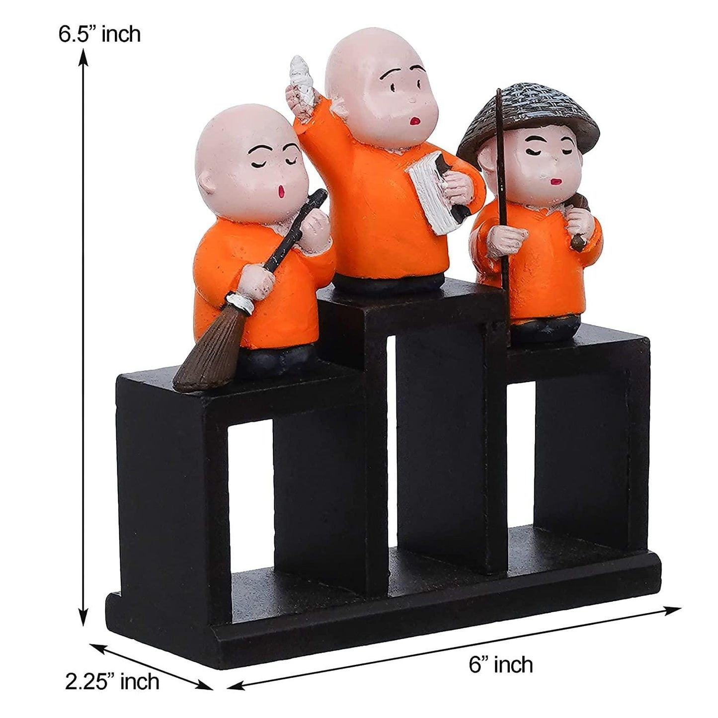 Webelkart Premium Set of 3 Child Monk Showpiece for Home and Office Decor| Child Monk Showpiece for Gift| Showpiece for Car Dashboard (Polyresin,Orange)