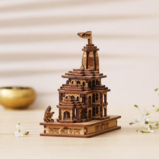 Webelkart Premium Ram Mandir Ayodhya Wooden Temple Beautiful Plywood Mandir Pooja Room Home Decor Office/Home Temple (7" Inches)