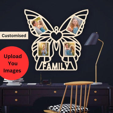 Webelkart Premium Customisation Butterfly Shape Family Wooden wall Hanging For Home and Living Room Decor (14 inches)