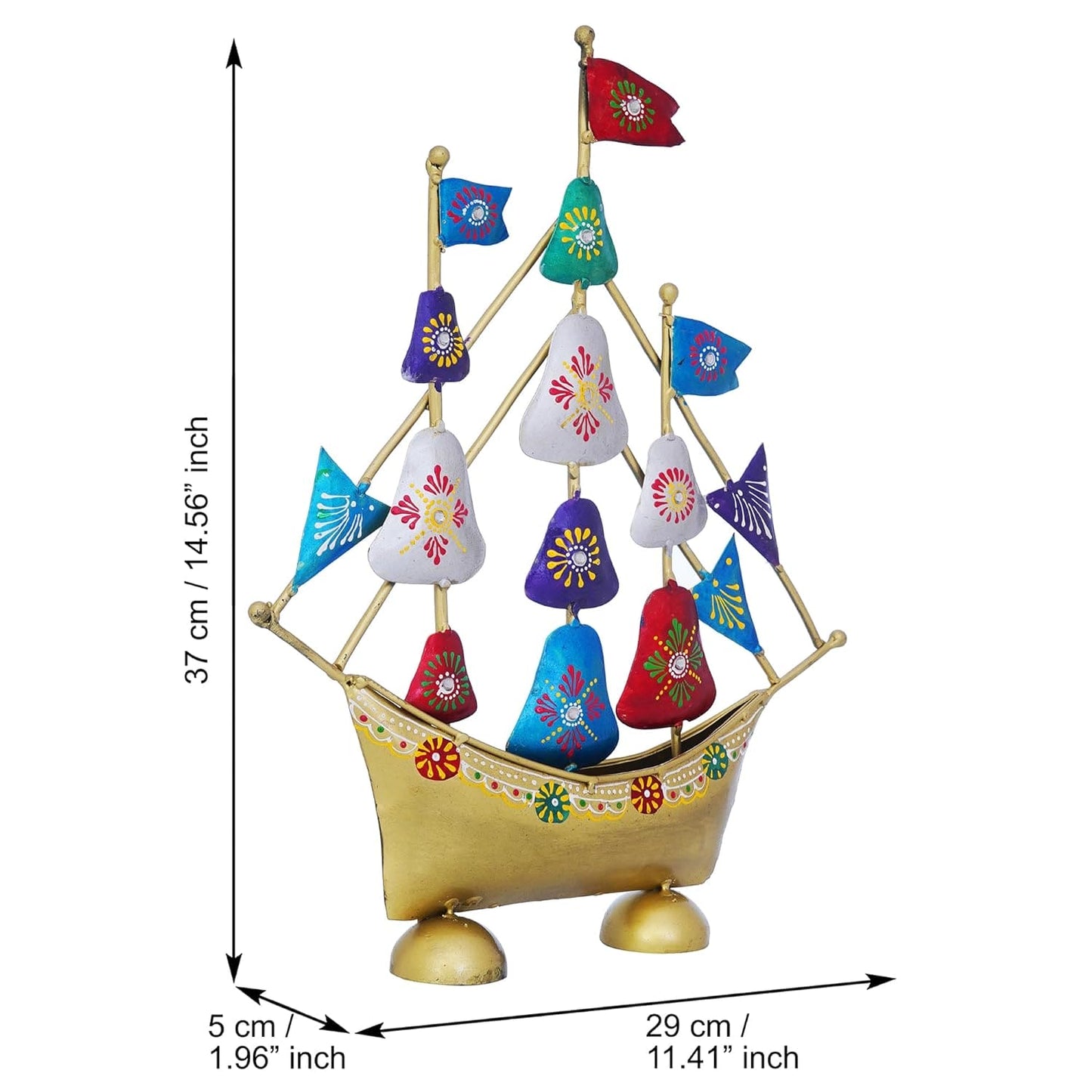JaipurCrafts Premium Painted Metal Boat with Flags Vastu Showpiece | Ship Showpiece Home and Office Decor (15" Inches Multicolor)