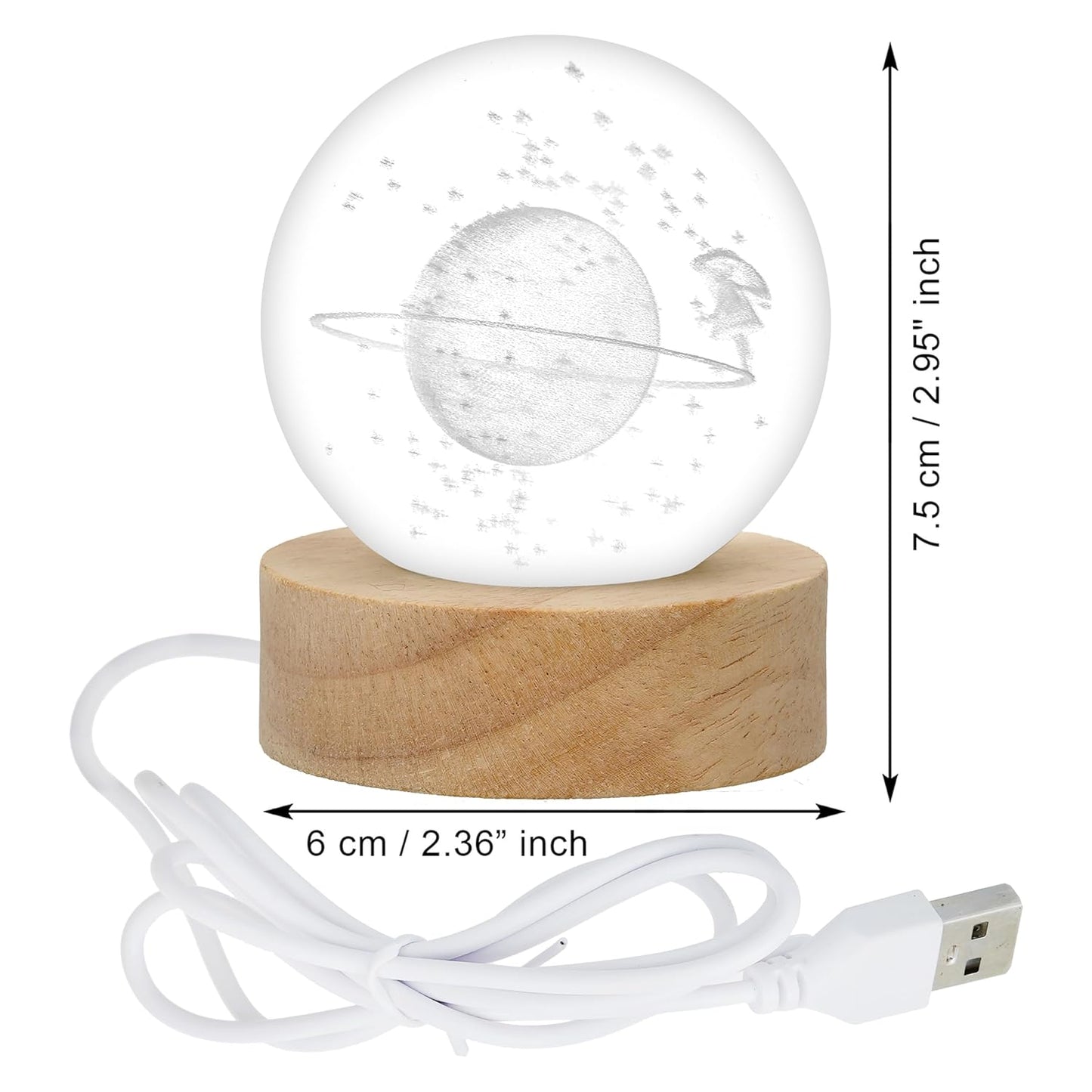Webelkart Antique Big Moon Fairy 3D Crystal Ball Night Light with Wooden Base,Night Light with USB,LED Lamp 3D Crystal Moon Lamp with Warm White Dimmable LED Diwali Decor Item(3" Inches)