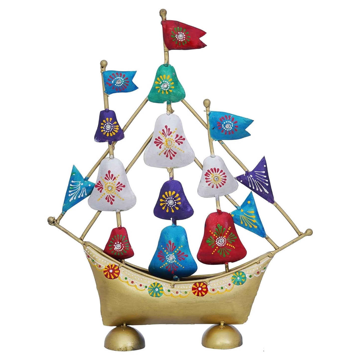 JaipurCrafts Premium Painted Metal Boat with Flags Vastu Showpiece | Ship Showpiece Home and Office Decor (15" Inches Multicolor)