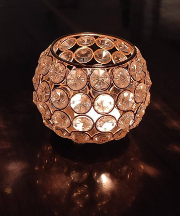 JaipurCrafts  Premium Set of 2 Votives Bowl Crystal Tea Light Candle Holder for Diwali Decor |TeaLight Candle Holders for Home Decor Diwali Gift Item (3" Inches Set of 2 Gold)
