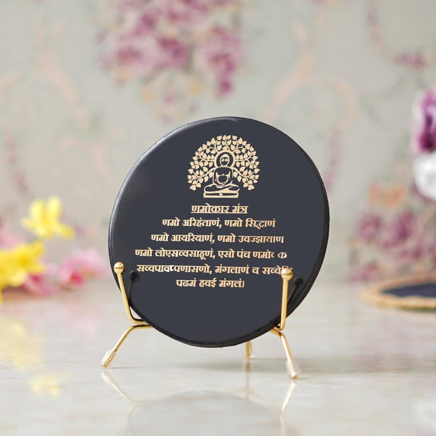 Webelkart Premium Handcrafted Namokar Mantra Art Frame with Stand Resin Home and Office Decor (7" Inches) (Namokar Mantra)