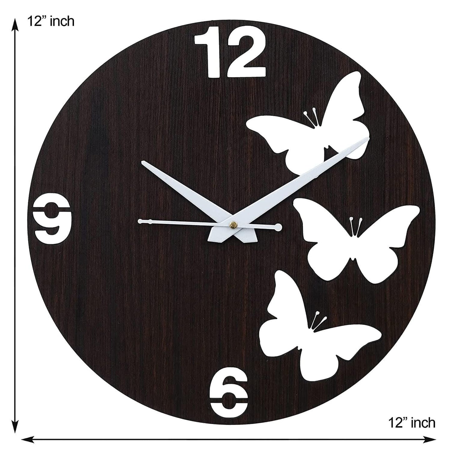 Webelkart Premium Butterflies Wooden Wall Clock for Home and Office Decor| Three Outer Butterflies Wall Clock for Bedroom,Living Room| (12 Inches, Brown)