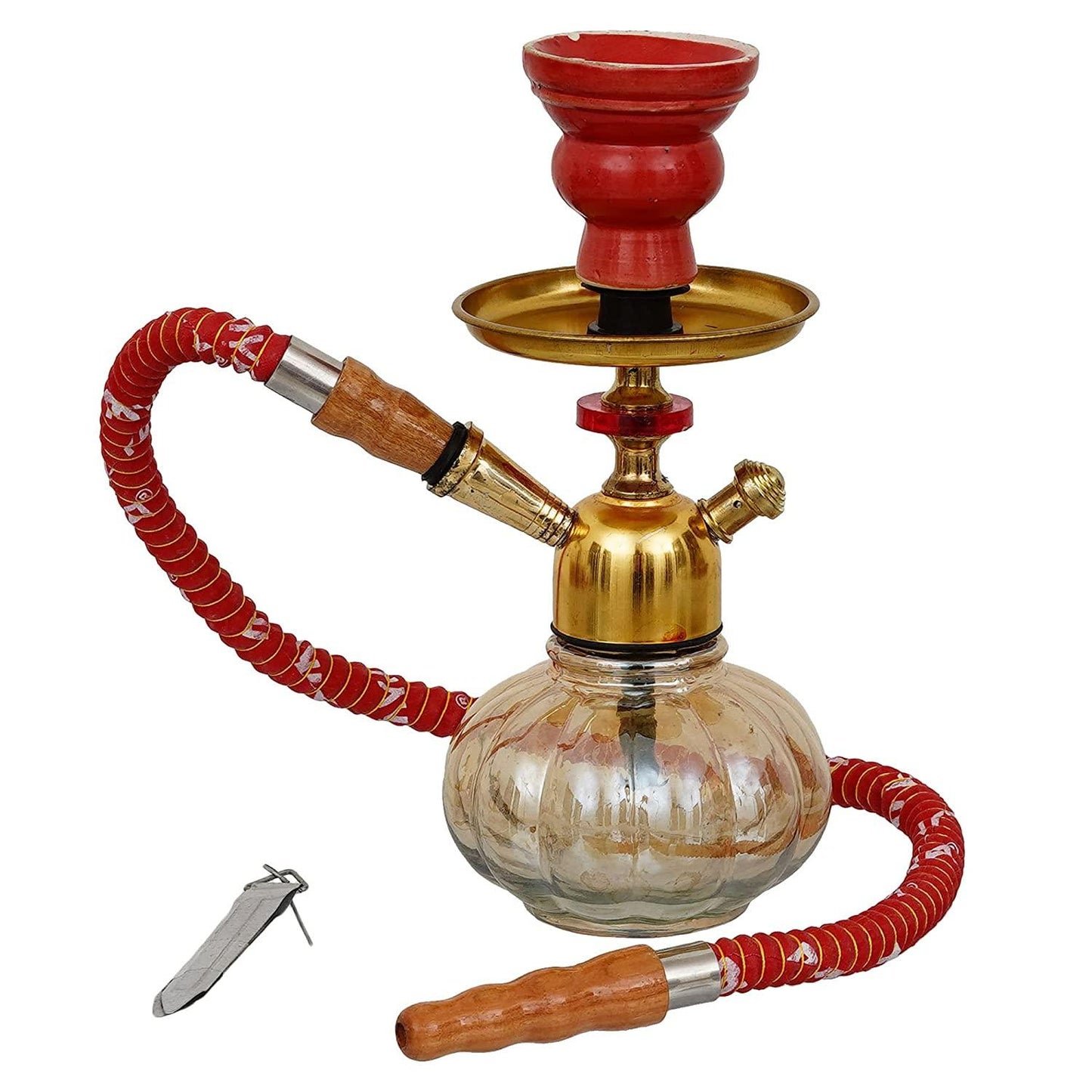 JaipurCrafts Premium Designer Pumpkin Glass Hookah Set ( 10 Inches,Red)