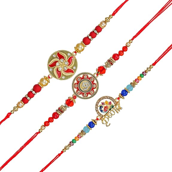 Webelkart Premium Combo Of 3 Rakhi With Happy Raksha Bandhan Magnet For Bhaiya And Bhabhi.Rakhi For Brother And Sister With Greeting Card And Roli Chawal Pack. Rakhi Gift For Couple,Rakhi Set