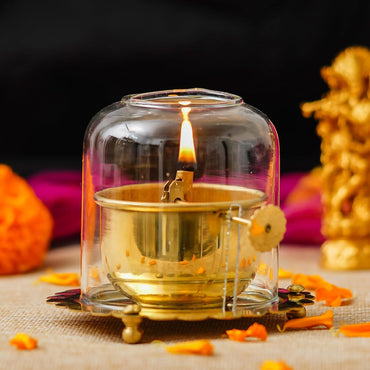 Webelkart Antique Lanterns for Home Decor Akhand Diya with Lifting Screw for Puja Decor|Oil Puja Lamp for Aarti Pooja Article Metal Diya for Diwali ( 3" Inches- Metal )