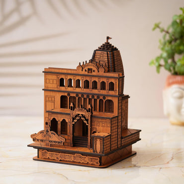 Webelkart Premium Khatu Shyam Ji Wooden Temple for Home Decoration car Dashboard Wooden Temple for Office - Khatu Shyam Mandir Model (8.66" Inches) (Wood Finish)