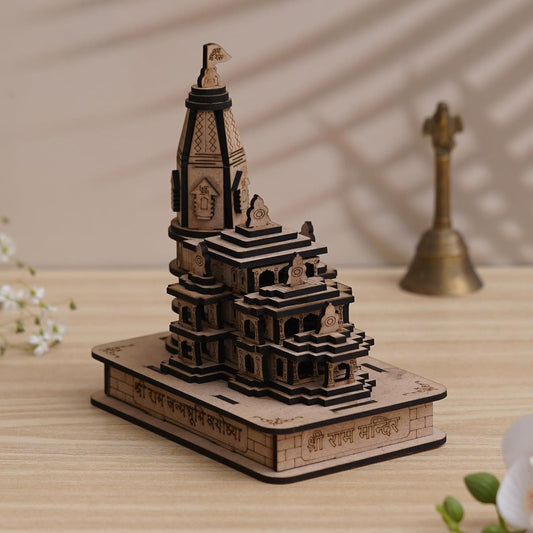 Webelkart Premium Ram Mandir Ayodhya Temple Plywood Mandir Pooja Room Home Decor Office/Home Temple Wooden Ram Mandir (7" Inches) Brown Color