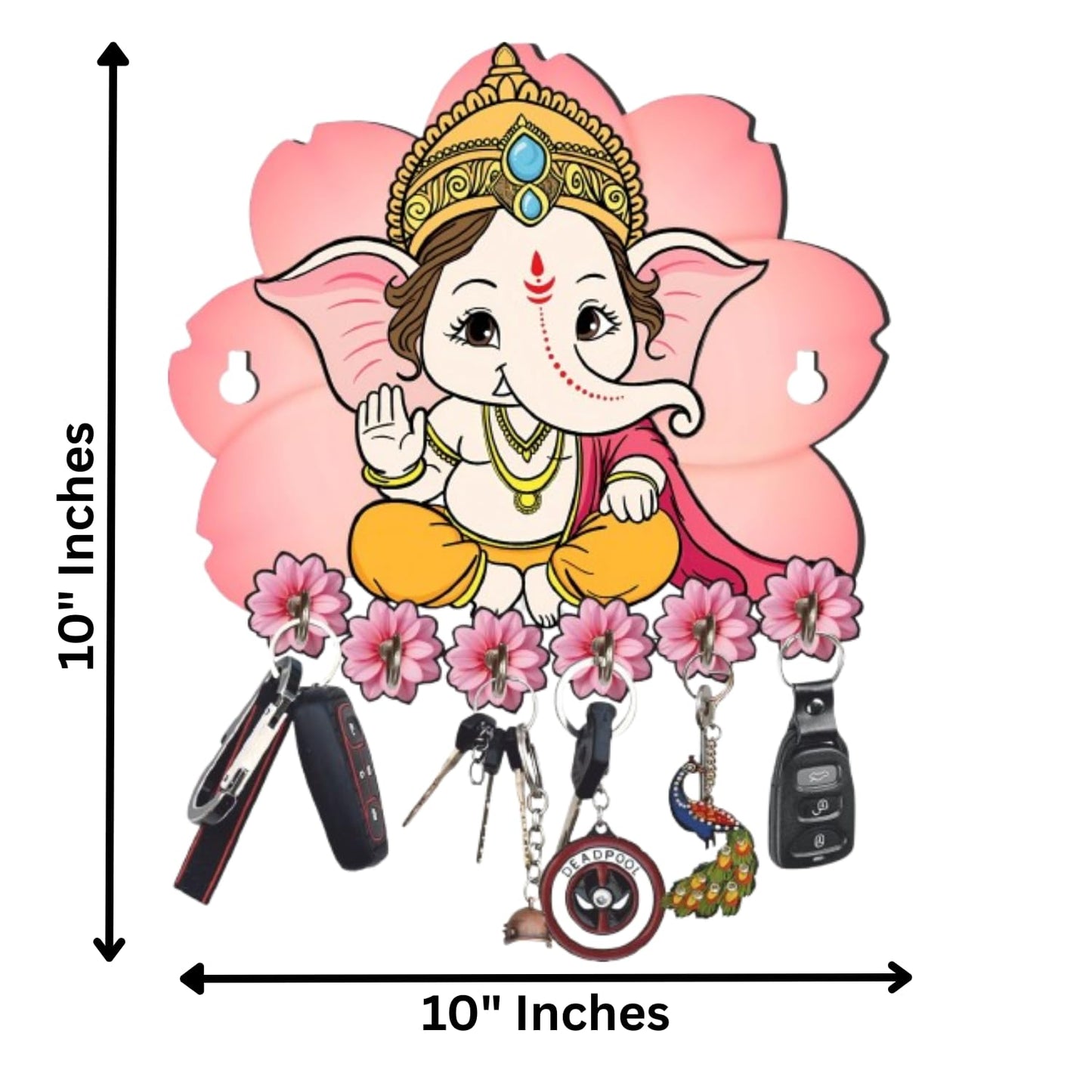Webelkart Premium Printed Wooden Cute Ganesha Key Holder for Home/Office Decor, Key Hanger for Wall Decor. (10" Inches)