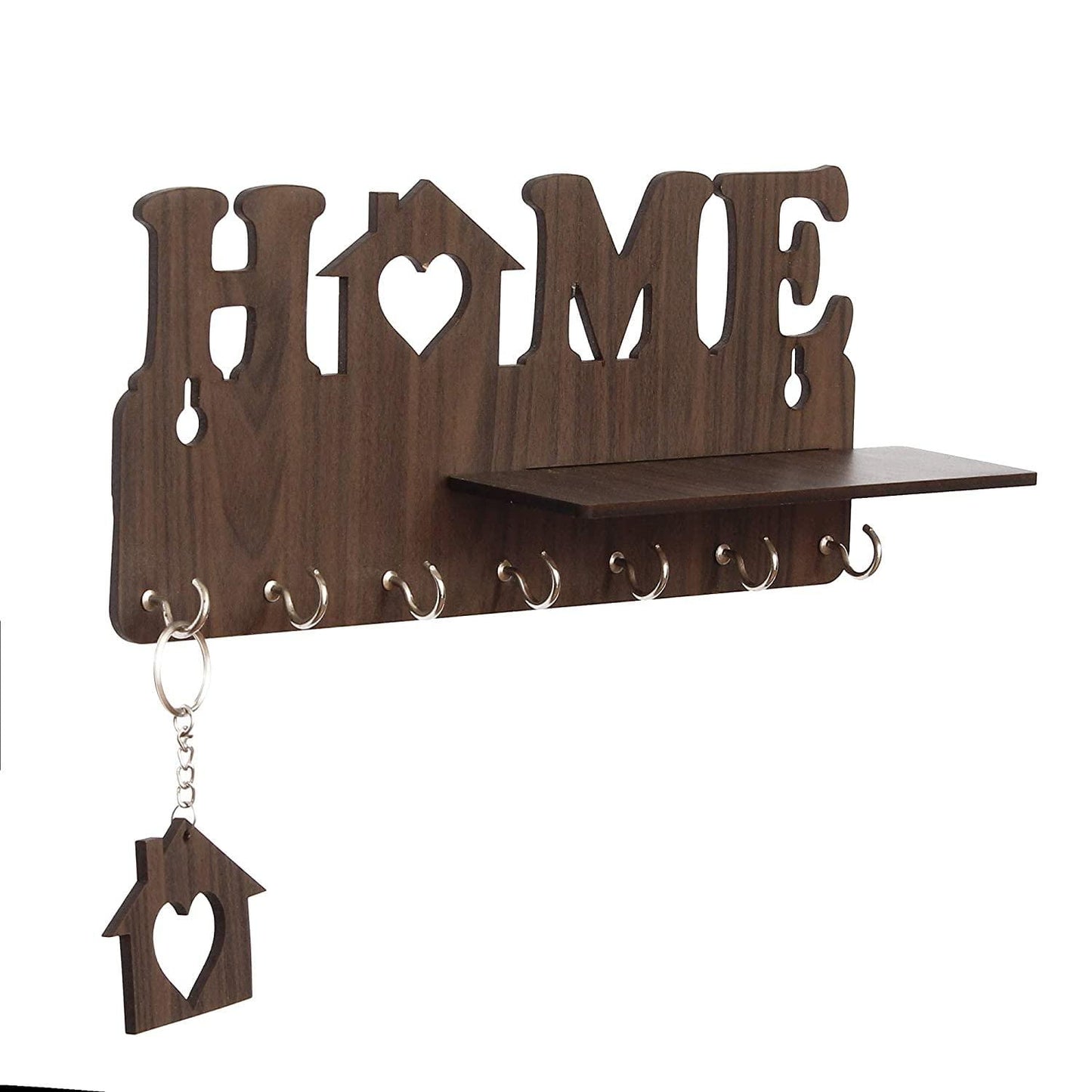 Webelkart Designer "Home" Keys Wooden Key Holder with 7 Hooks, Free Keychain (29 cm x 13.5 cm x 0.4 cm, Brown)