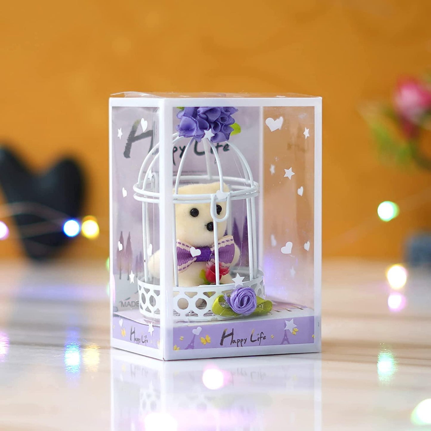Webelkart®️ Premium Cute Little Teddy Sitting in Plastic Cage Showpiece for Her / Girlfriend / Wife / Fiancee / Valentines Day (Blue)