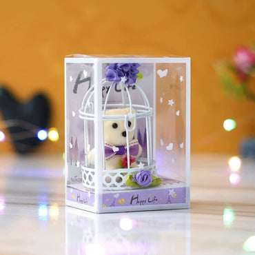 Webelkart®️ Premium Cute Little Teddy Sitting in Plastic Cage Showpiece for Her / Girlfriend / Wife / Fiancee / Valentines Day (Blue)