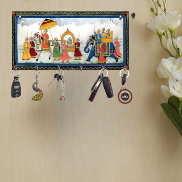 JaipurCrafts Premium HD UV Print Rajasthani Art Work Key Holder for Home/Office Decor-Keychain Holder for Wall Decor, Decorative Items for Home Decor (12x6 Inches)