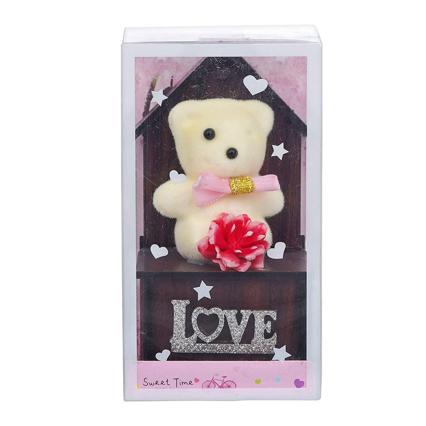 Webelkart® Premium Love Teddy Bear On Wood Stand Gift Box- Valentine Gift for Girlfriend/Boyfriend-Valentine Gift for Couples