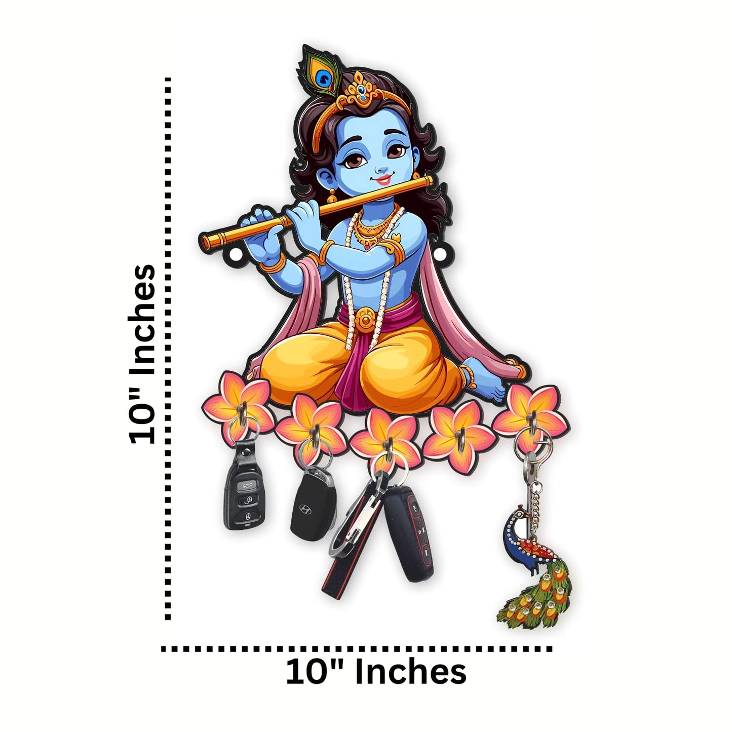 Webelkart Premium Wooden Key Holder for Home/Office Decor/Key Hanger for Wall Decor,Decorative Item for Home (Krishna Playing Flute)