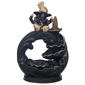 JaipurCrafts Premium Polyresin Backflow Ganesha Smoke Fountain Incense Holder with 10 Units backflow Incense Stick Holder Cones for Pooja, Meditation, Prayer, Home Decoration (7.5" Inches)