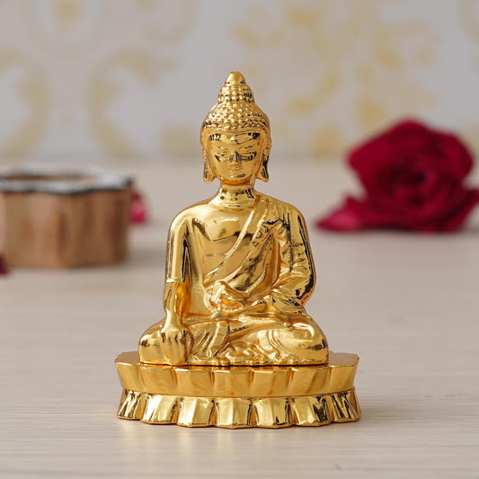 JaipurCrafts Premium Lord Metal Gautam Buddha Statue Showpiece for Home/Office Decor |Decorative Items for Home - Car Dashboard Idols (3.5" Inches-Gold)